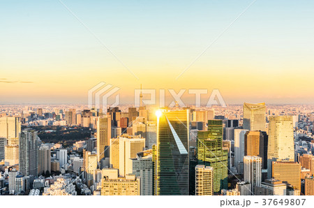 city skyline aerial view under sunset city skyline aerial view under sunset 37649807