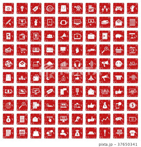 100 digital marketing icons set grunge red 37650341