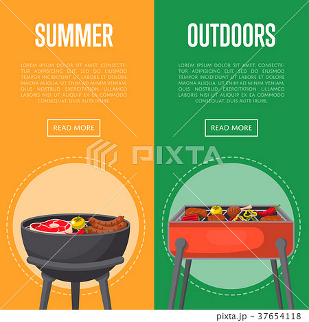 Outdoor summer picnic flyers with meats on bbq Outdoor summer picnic flyers with meats on bbq 37654118