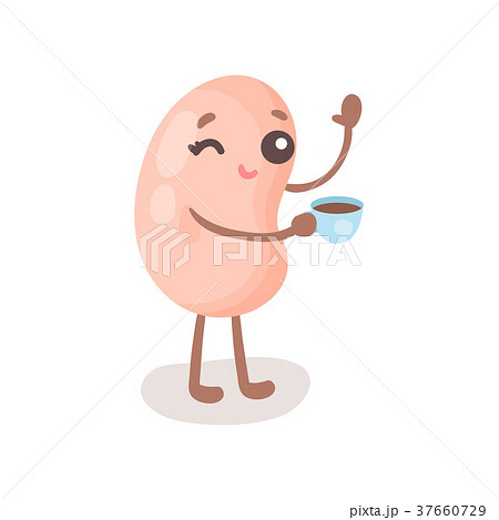 Funny soy bean character standing and holding cup Funny soy bean character standing and holding cup 37660729