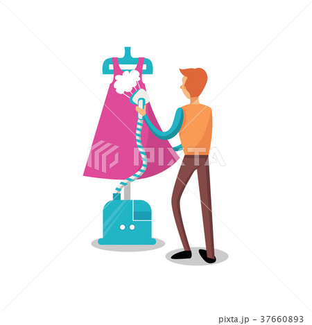 Male dressmaker ironing clothing with steam iron 37660893
