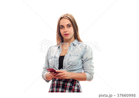 Charming young girl posing on white background Charming young girl posing on white background 37660998