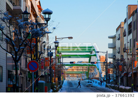 雪化粧の小台橋と商店街 雪化粧の小台橋と商店街 37661392
