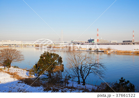 扇大橋より雪景色の江北ジャンクションを望む 37661522