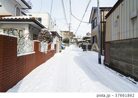 雪の日の住宅街の写真素材