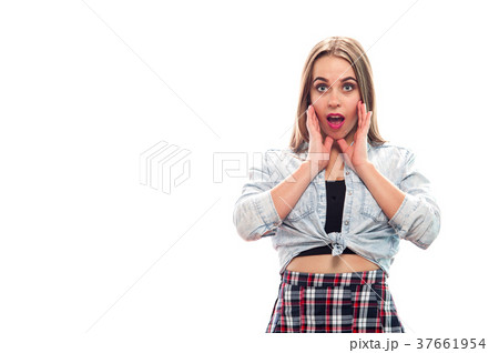 Charming young girl posing on white background Charming young girl posing on white background 37661954