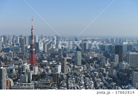 日本の東京都市風景「東京タワーなどを望む」＝都内大雪の一夜明けで広がる青空・1月23日撮影 37662814