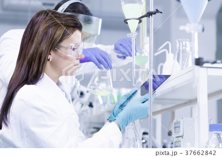 Chemists researching in life science laboratory. Chemists researching in life science laboratory. 37662842