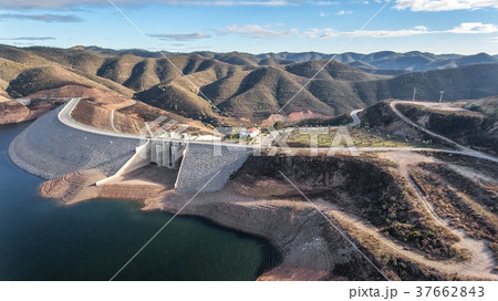 Aerial. Dam and sluices of the reservoir Odelouca. Aerial. Dam and sluices of the reservoir Odelouca. 37662843