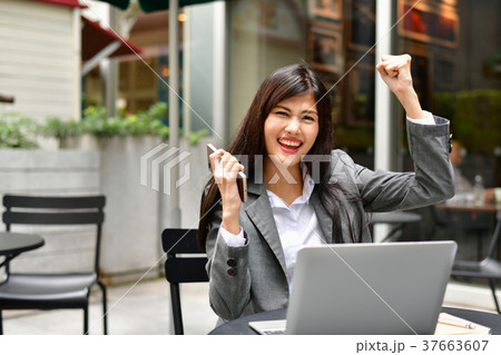 Business Concept.Young Asian businesswoman is working happily.Yo 37663607