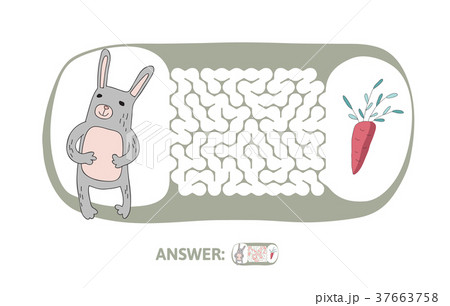 Children's maze with rabbit and carrot. Puzzle 37663758