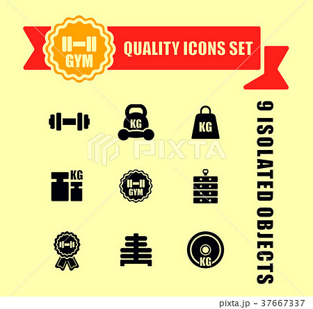 gym icons set with red tape 37667337