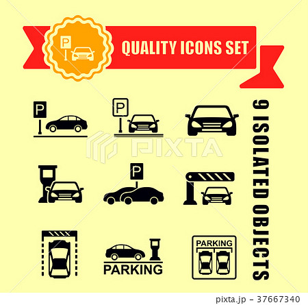 parking icon set with red tape accent 37667340