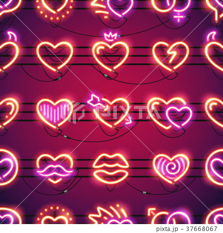 Glowing Neon Hearts Seamless Background Glowing Neon Hearts Seamless Background 37668067