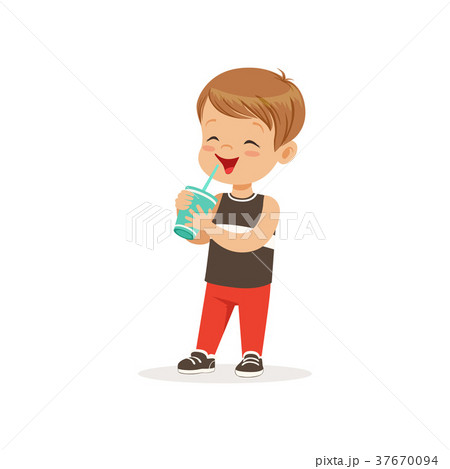 Cartoon preschool boy drinking his milk cocktail Cartoon preschool boy drinking his milk cocktail 37670094