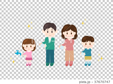 Family washing hands Cold prevention Flu measures illustrations 37670747
