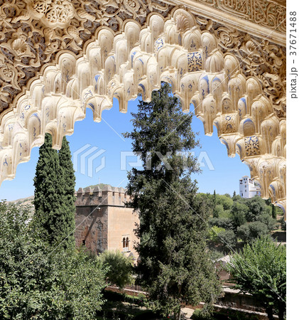 Arches in Islamic (Moorish) style, Alhambra,Spain Arches in Islamic (Moorish) style, Alhambra,Spain 37671488
