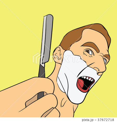Man is holding a straight razor. 37672718