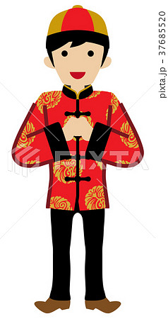 中国の民族衣装を着た若い男性 正面のイラスト素材