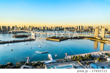 tokyo tower & rainbow bridge in Odaiba at sunset 37693722