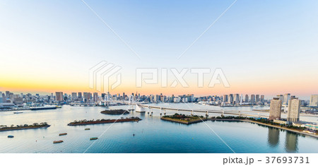 tokyo tower & rainbow bridge in Odaiba at sunset 37693731