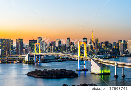 tokyo tower & rainbow bridge in Odaiba at sunset 37693741