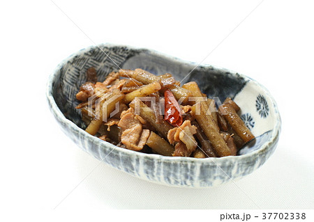 根菜の煮物、まるごぼうとコンニャク豚肉の甘辛煮 37702338