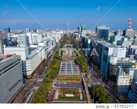 空撮した名古屋市の中心部栄の風景 37703277
