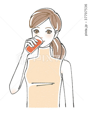 ドリンクを飲む女性 オレンジ のイラスト素材