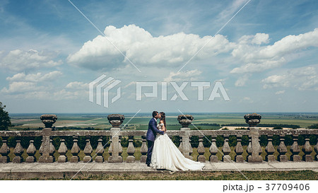 Panorama view of the stylish happy newlyweds Panorama view of the stylish happy newlyweds 37709406
