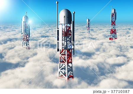 Wireless telecommunication towers in the sky cloud Wireless telecommunication towers in the sky cloud 37710387