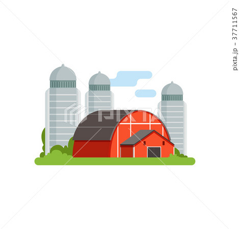 Agricultural silo towers and red barn, countryside Agricultural silo towers and red barn, countryside 37711567