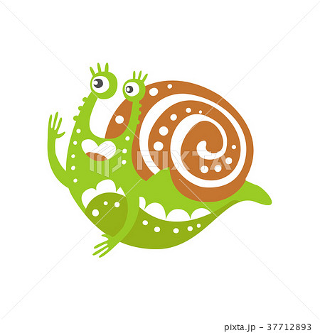 Funny snail character raising hand, cute green Funny snail character raising hand, cute green 37712893