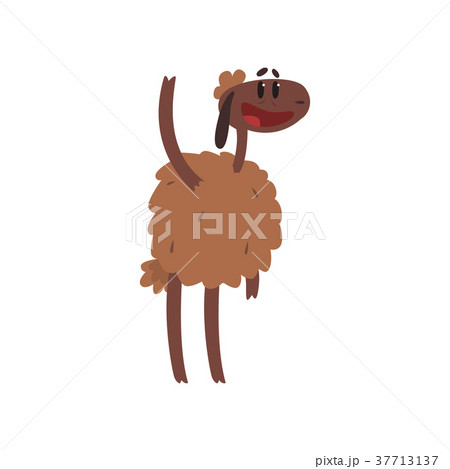 Funny brown sheep character standing with raised Funny brown sheep character standing with raised 37713137