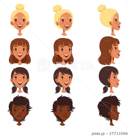 Beautiful young women with various hair style set Beautiful young women with various hair style set 37713566