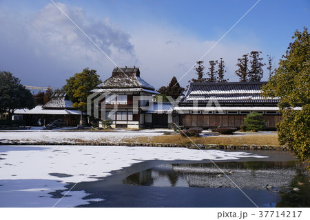 岡山県津山市にある回遊式日本庭園「衆楽園」：雪景色 37714217