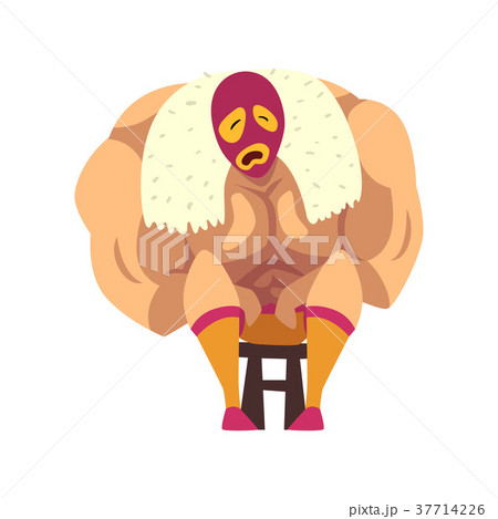 Crying wrestler sitting on small chair. Strong Crying wrestler sitting on small chair. Strong 37714226