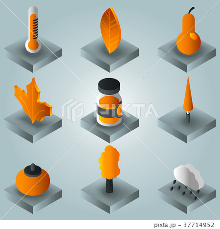 Autumn color gradient isometric icons 37714952