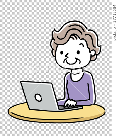 シニア女性：パソコン、インターネット 37715584