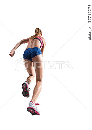 The studio shot of high jump female athlete is in The studio shot of high jump female athlete is in 37716273