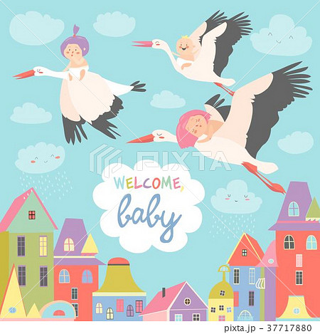 Storks with babies 37717880