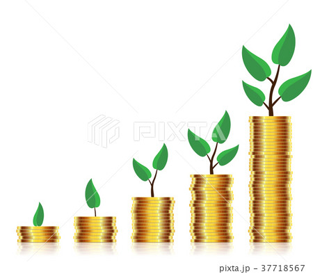 Young sprout from a pile of Many Gold Coins 37718567