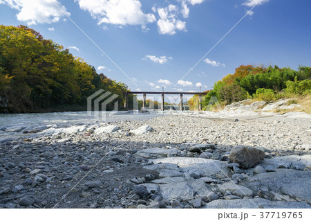 紅葉の長瀞 秩父鉄道荒川橋梁 紅葉の長瀞 秩父鉄道荒川橋梁 37719765
