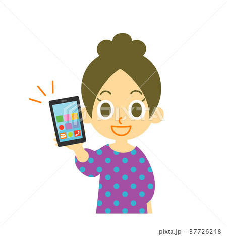 スマホを見せている女性のイラスト素材