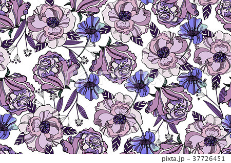 Bright Seamless Pattern With Beautiful Ranunculusのイラスト素材