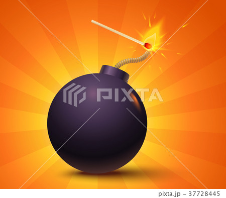 Black bomb on orange background. Black bomb on orange background. 37728445