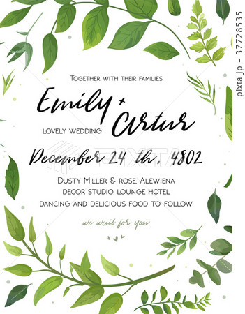 Wedding floral invite card Design with green leaf 37728535