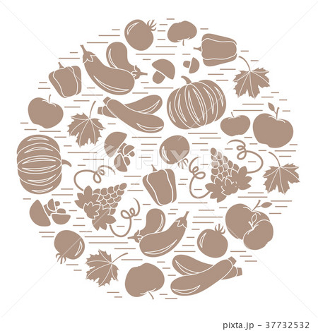 autumn seasonal fruits and vegetables in circle. 37732532