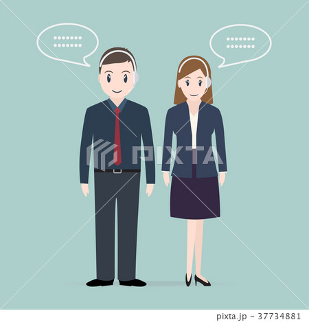 Man and Woman with headphone customer service icon 37734881