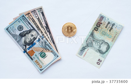 On a white background, exchange of Thai baht for On a white background, exchange of Thai baht for 37735600